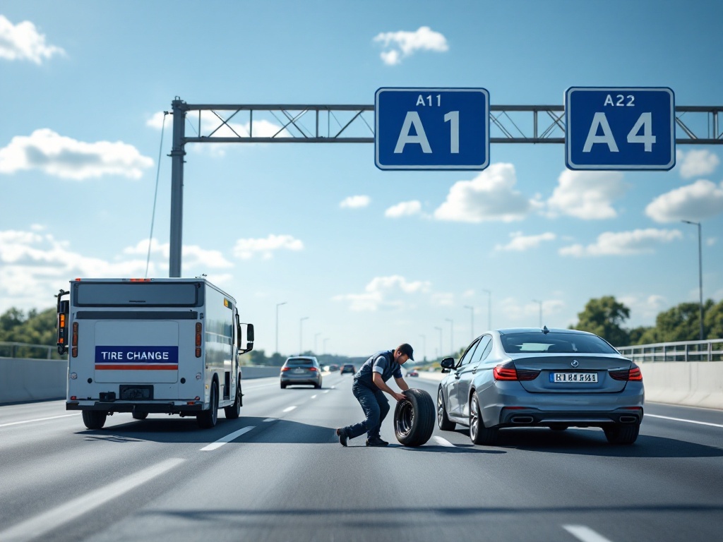 Mobilna wymiana opon na autostradzie  